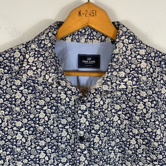 Park Lane American English Size Large Blue White Floral Button Up Men's Shirt - Picture 7 of 9